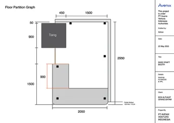 2D booth floor plan with L-counter