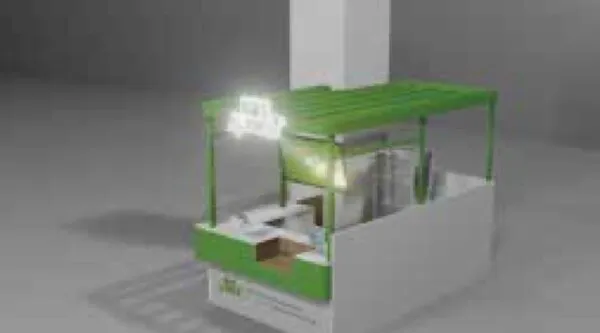3D render of a green kiosk booth