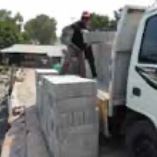 Truck delivering concrete blocks