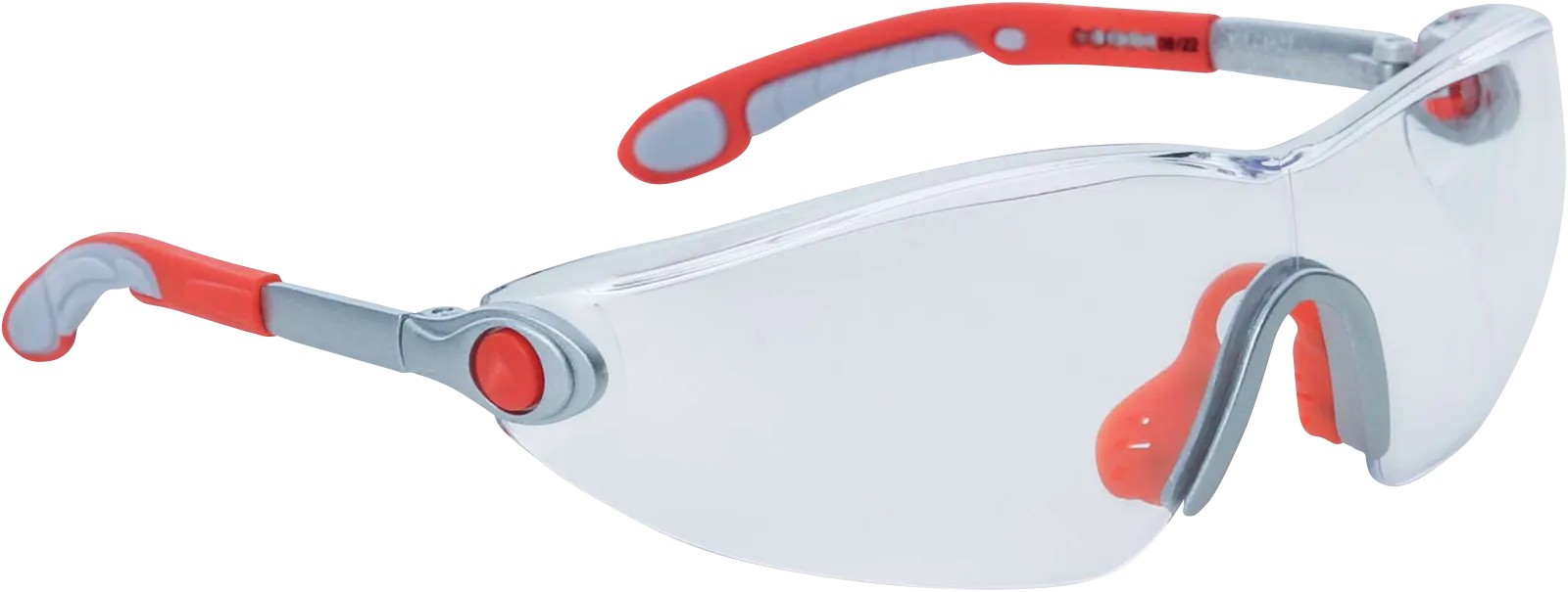 Kacamata safety Delta Plus Vulcano2 lensa bening, frame abu-abu/merah