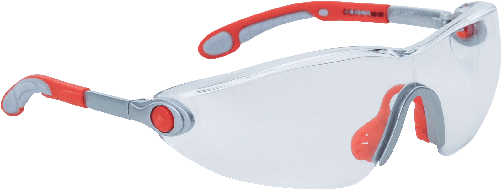 Kacamata safety Delta Plus Vulcano2 lensa bening, frame abu-abu/merah