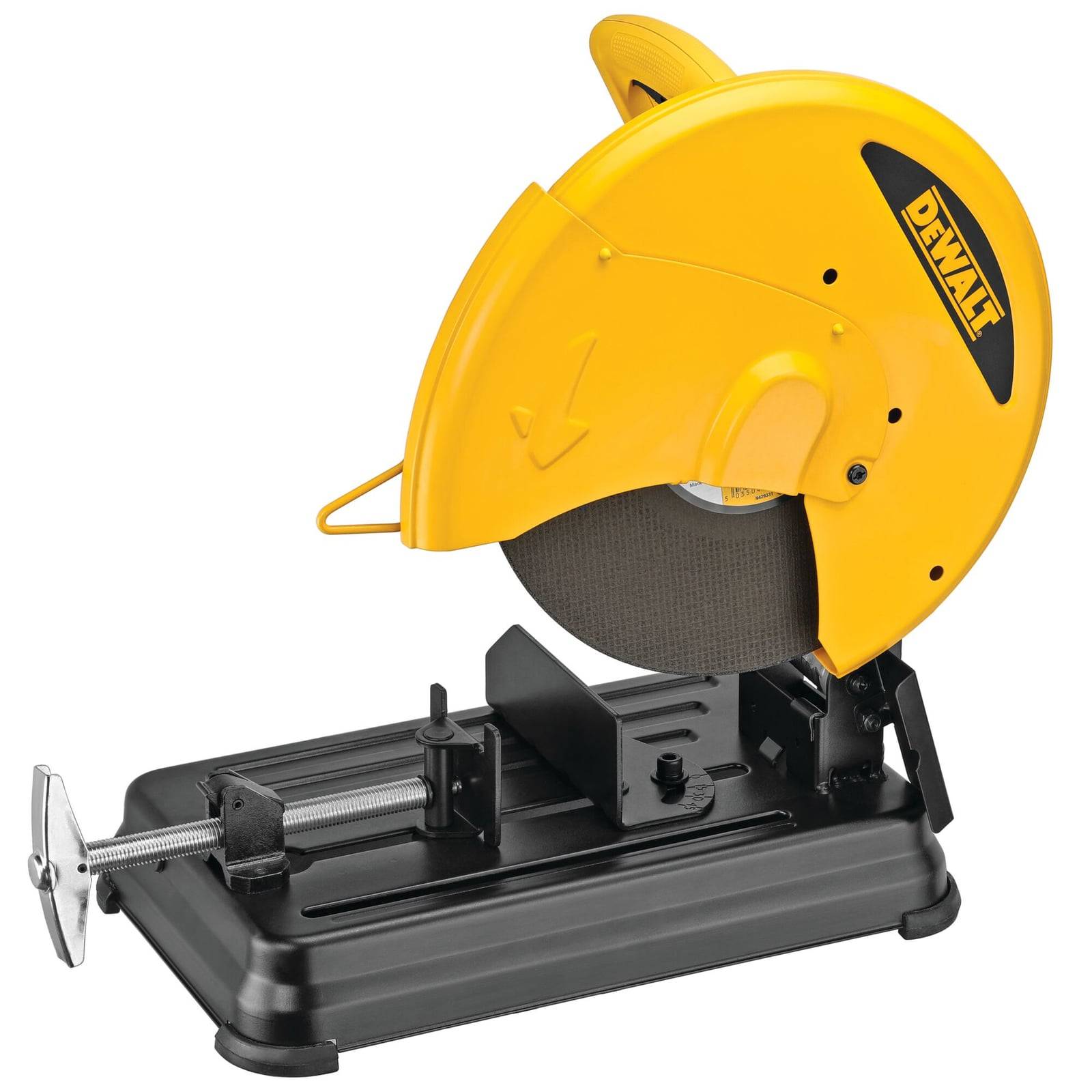Gergaji potong DeWALT D28730 355 mm — tampak depan dengan ragum