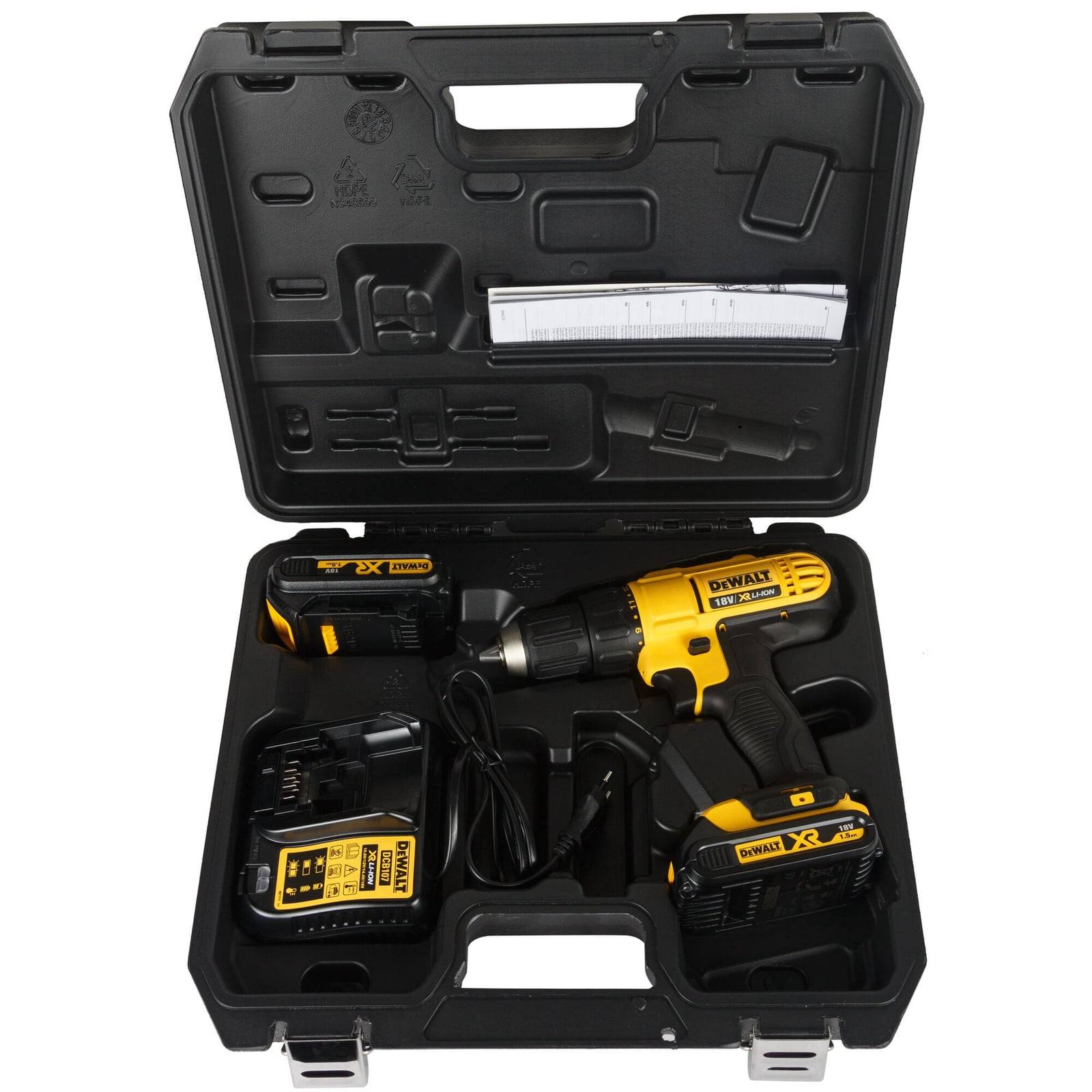 Kit bor obeng DeWALT DCD771S2 — 2 baterai, charger, koper