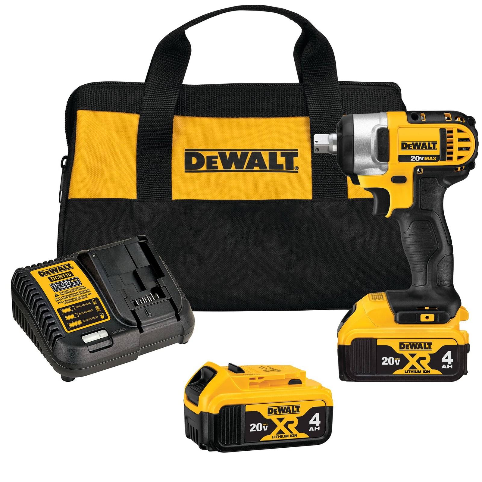 Kit impact wrench DeWALT DCF880M2 — 2 baterai 4,0 Ah, charger, tas