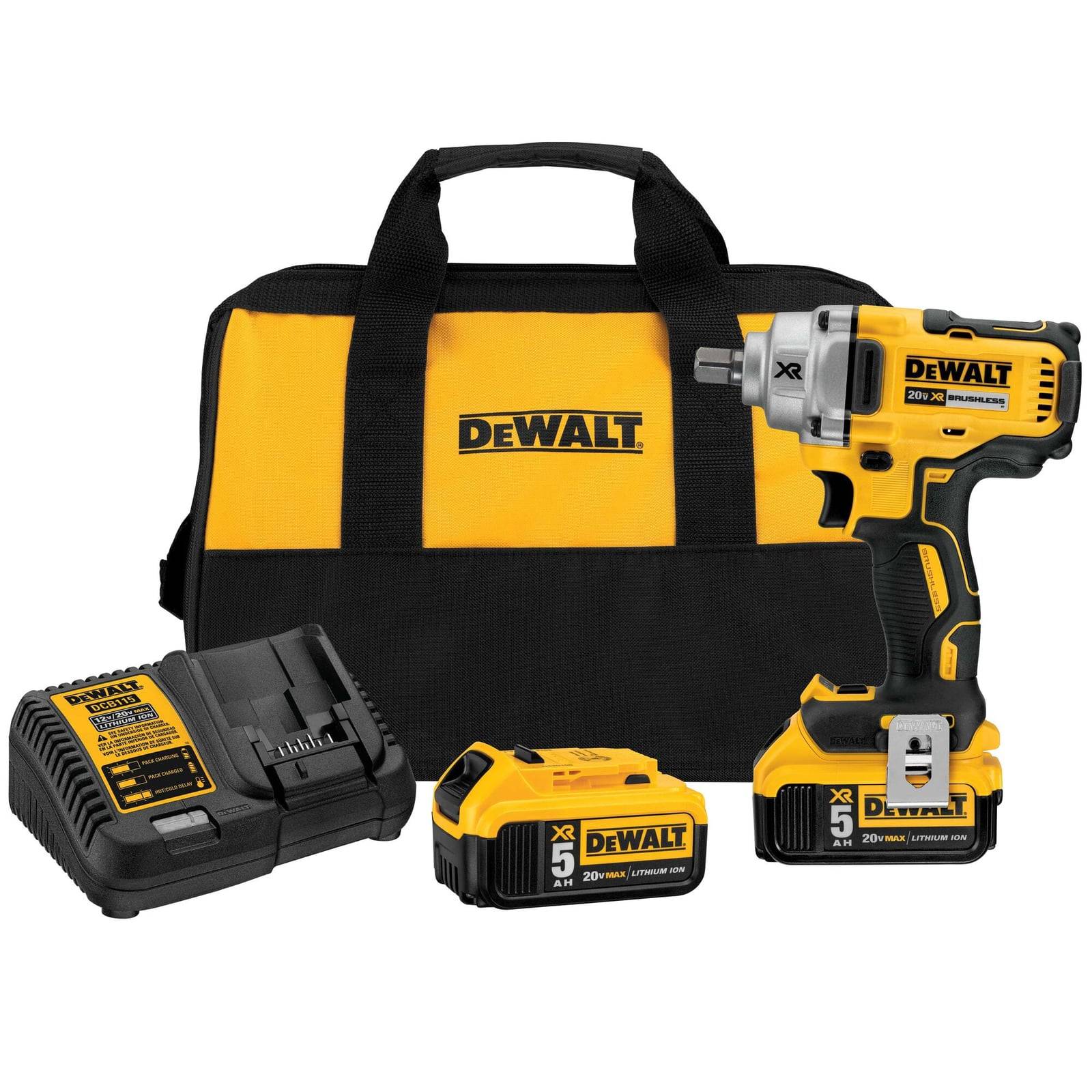 Kit impact wrench DeWALT DCF894P2 — 2 baterai 5,0 Ah, charger, tas