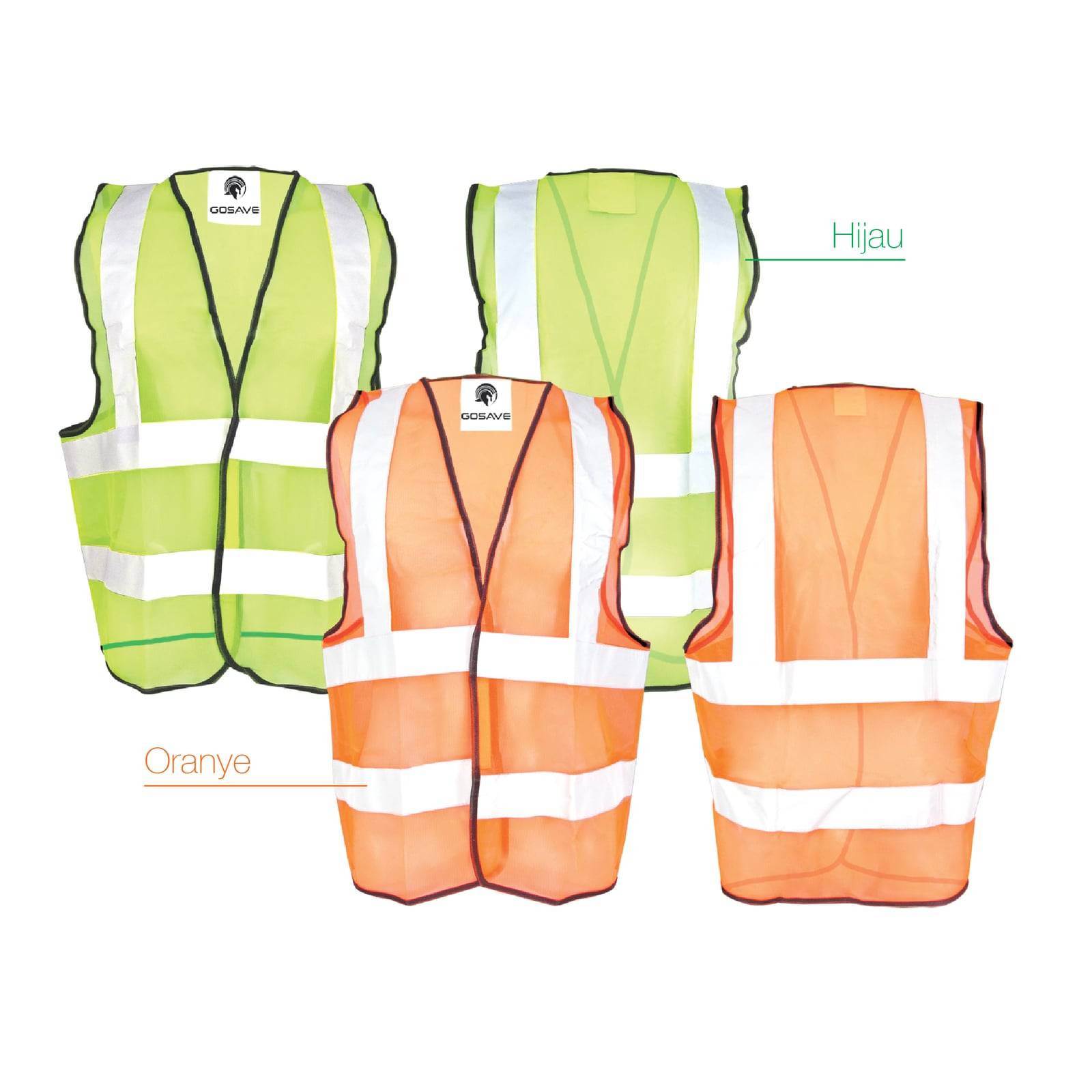 Rompi safety reflektif GoSave 4Line Basic warna hijau dan oranye