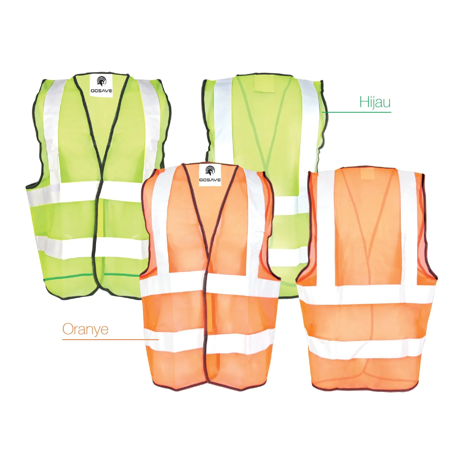 GoSave 4Line Basic reflective safety vests in green and orange