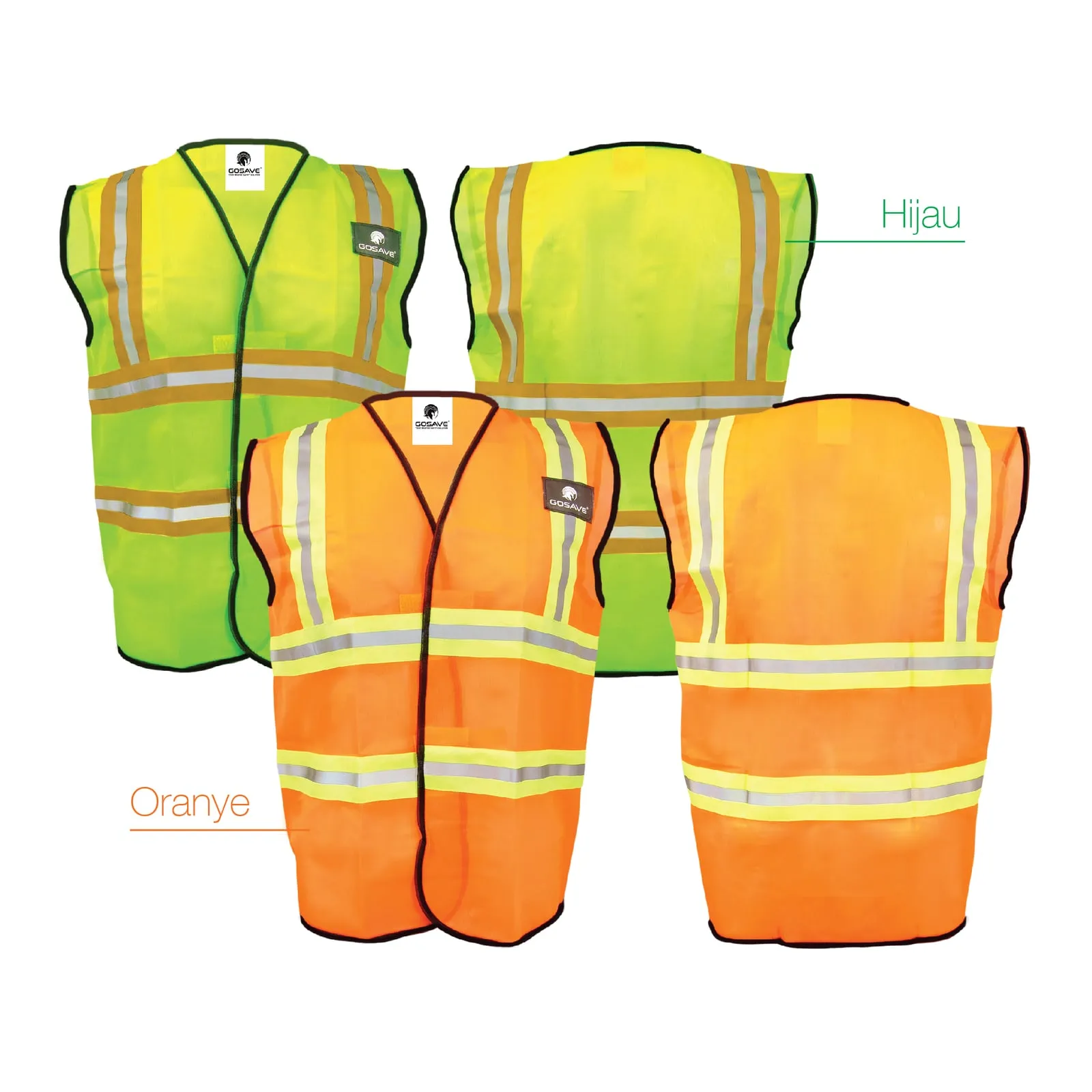 GoSave 4Line Combination reflective safety vests in green and orange