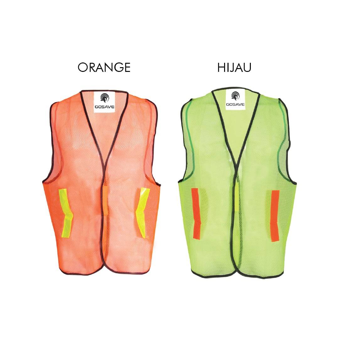 Rompi safety jaring GoSave Eco Mesh warna oranye dan hijau