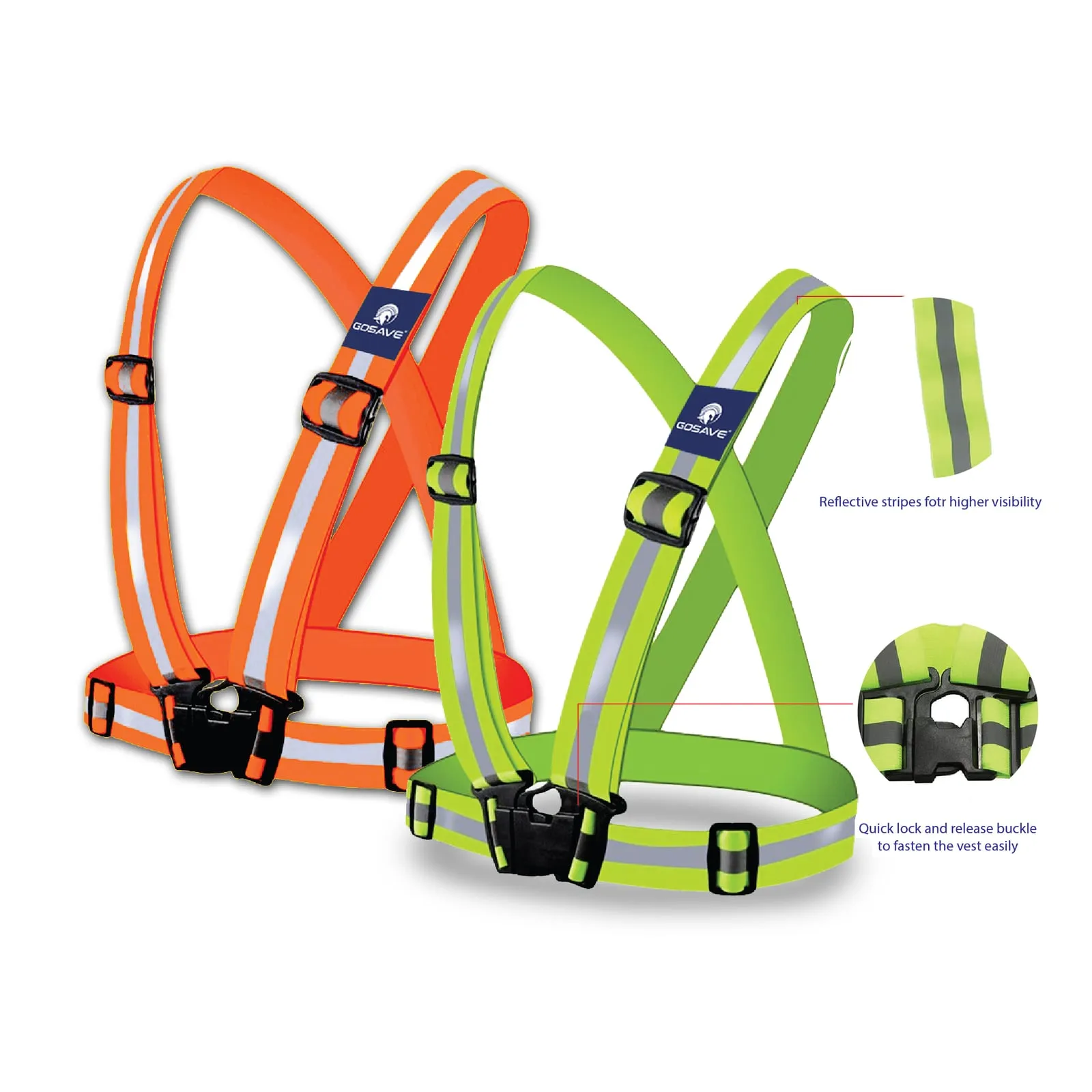 GoSave elastic reflective safety vests in orange and green