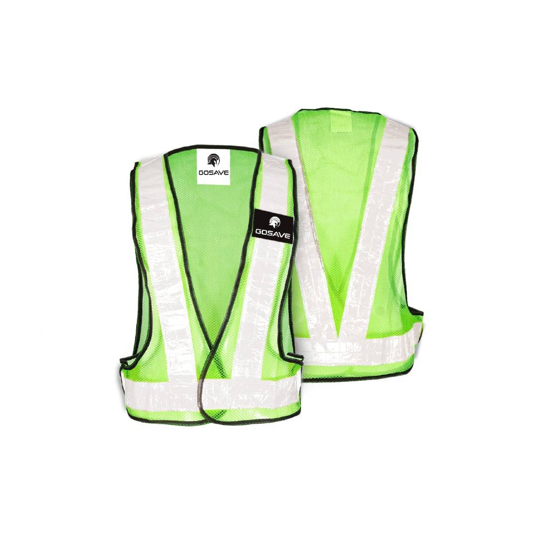 Rompi safety GoSave V Mesh hijau tampak depan dan belakang