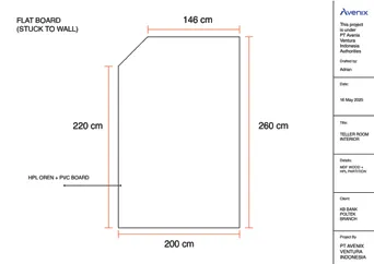 2D drawing of the teller room wall flat board