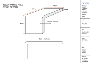 2D drawing of a wall-mounted writing table
