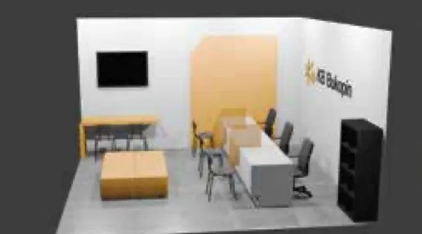 3D render of the teller counter and waiting area