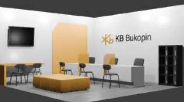 3D render of a bank service room with wood accents