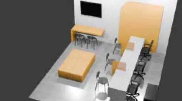 3D top view of the teller room layout