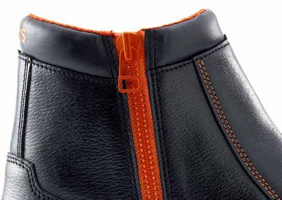 Detail resleting samping oranye pada safety boot King's