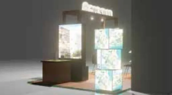 3D night render of the property exhibition booth