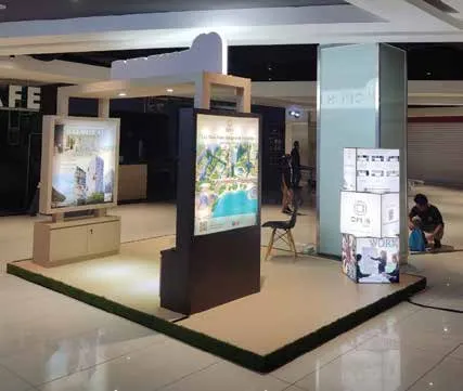 Lightbox panels and counter at the exhibition booth