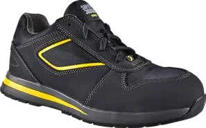 Safety Jogger Works black low-cut safety shoe with yellow accents