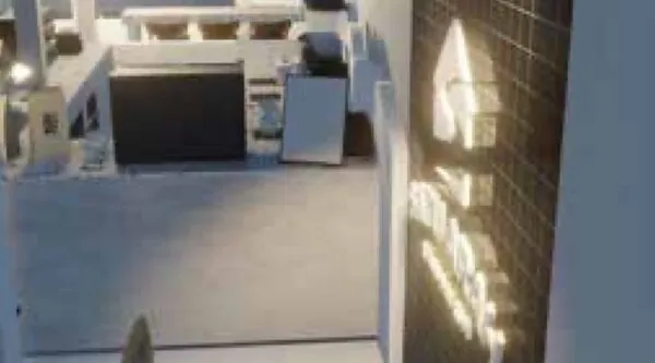 3D render of the entrance with vertical signage
