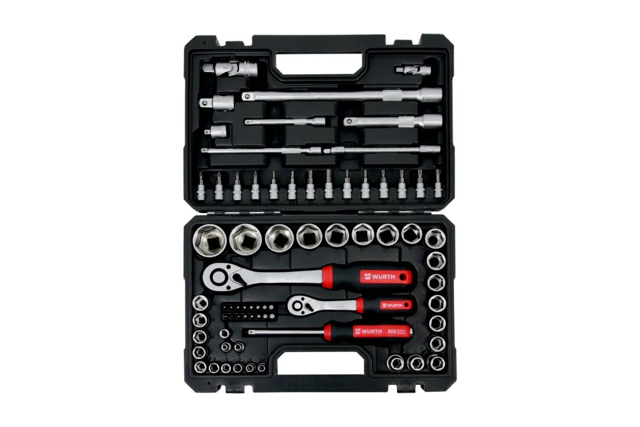 Set kunci sok Würth RED STRIPE 1/4" + 1/2" 72 pcs dalam koper, art. 5763100072
