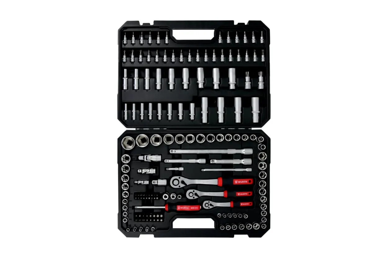 Set kunci sok Würth RED STRIPE 1/4" + 3/8" + 1/2" 154 pcs dalam koper, art. 5763100154