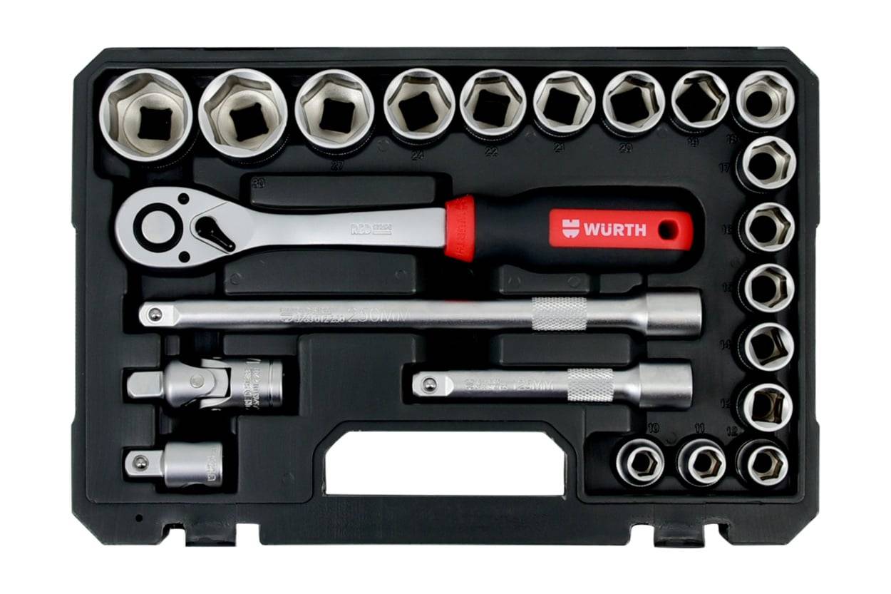 Set kunci sok Würth RED STRIPE 1/2" 22 pcs dalam koper, art. 5763112022