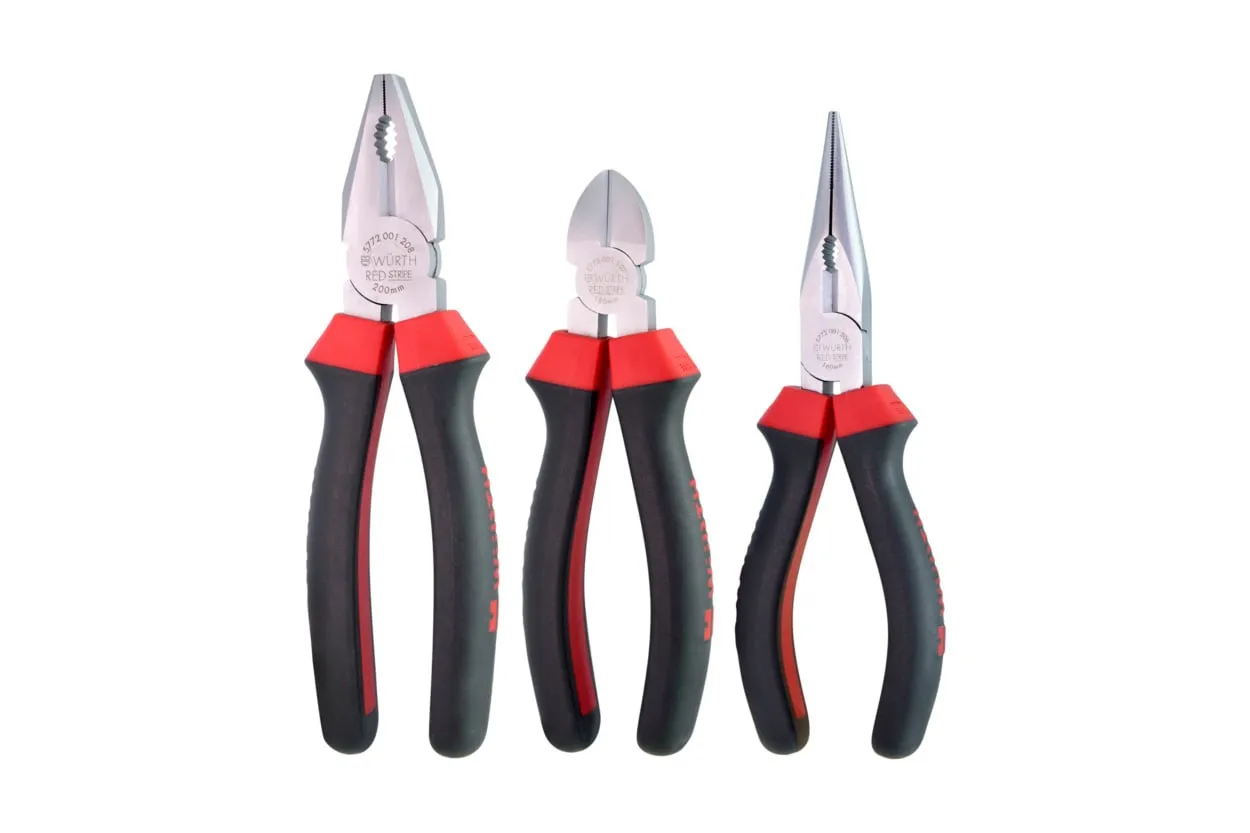 Set tang Würth RED STRIPE 3 pcs — kombinasi, potong, lancip, art. 5772101103